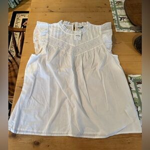 White eyelet fluttered sleeve top